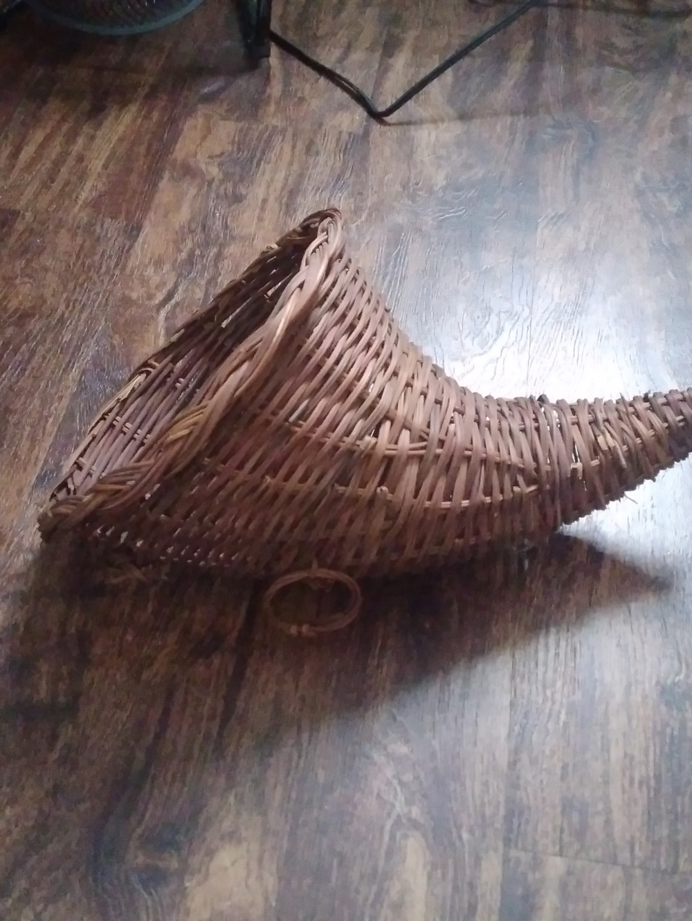 Vintage 70s Boho Basket Woven Cornucopia Plant Wall Decor Brown Decorative Horn